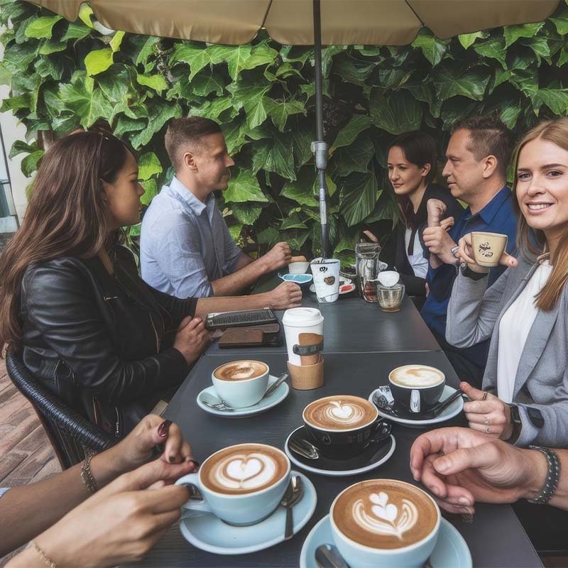דוכן קפה לאירועים בתל אביב עובדים בהפסקת קפה