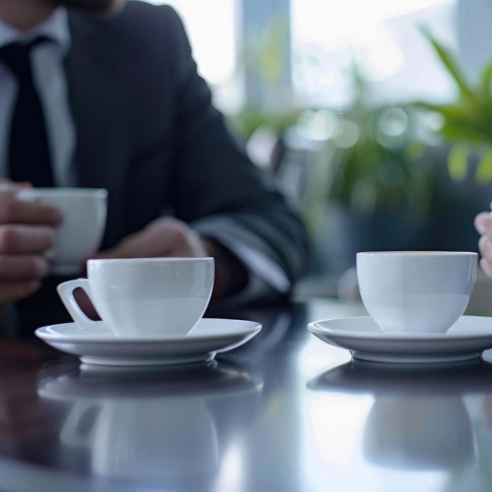 דוכן קפה לכנסים איש בשיחה אוחז קפה