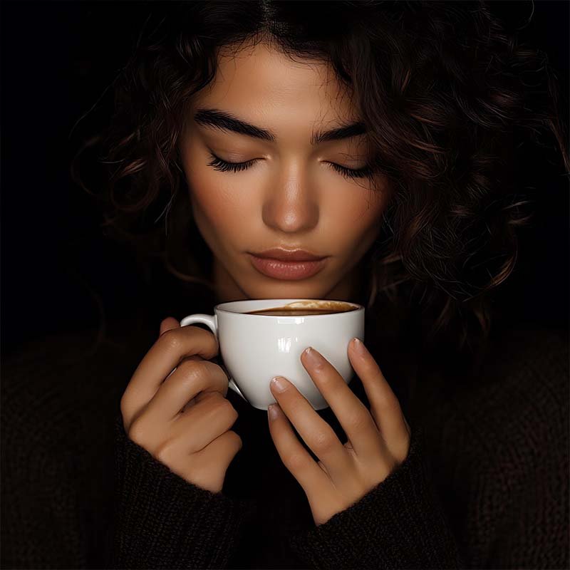 דוכן קפה לאירועים בהרצליה - אישה שותה קפה לאטה